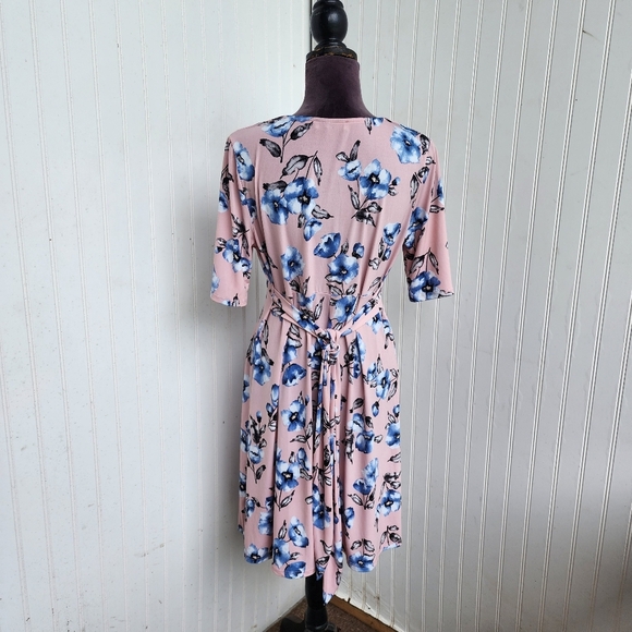 My Bump Pink Blue Floral Stretch Maternity Dress Short Sleeve Tie Back Large - Picture 6 of 12